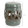 14" x 17" Ceramic Garden Stool with Double-Coin Knotted Ring Design & Strong Glazed Material, Decorative Outdoor Stool, Home Collection, Green