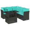 6 Piece Garden Sofa Set with Cushions Black Poly Rattan