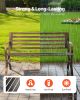 Outdoor Bench, 50 inch, Carbon Steel Metal Frame with Slatted Pattern Backrest and Round Edge Armrests, Weatherproof Outside Bench for Patio, Garden