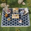 9x18 Modern Outdoor Mat, Plastic Waterproof, Reversible & Folding for Picnic, Beach, Camping, Blue & White
