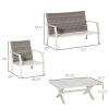 Patio Conversational Bliss: 4-Piece Wicker Loveseat Set with Coffee Table, Beige | Intimate Outdoor Lounge.