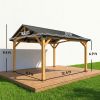 13' x 11' Hardtop Gazebo Canopy with Galvanised Metal Roof, Fir Wood Frame and Central Hook for Patio, Black Gray