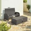 Patio Rattan Daybed, Wicker Outdoor Daybed with Storage Ottoman, Loveseat with Adjustable Backrest, Side Tables, Beige