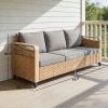 Rattan Wicker Sofa 3-Seater Outdoor Patio Sofa with Cushions for Garden Backyard Porch Gray