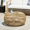 OTTAWA Coffee Table-Bohemian Faux Rattan Weave Accent Table for Indoor Outdoor Use, Handcrafted Round Side Table for Living Room, Patio, Garden