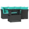 5 Piece Garden Sofa Set with Cushions Black Poly Rattan
