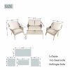 Direct Wicker 4-Piece Acacia Wood Outdoor Patio Conversation Set, Solid Wood Bench, 2 Single Chairs & Coffee Table with Thick Cushions