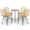 Garden Dining Set Black Steel, tempered glass, polyethylene rattan