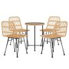 Garden Dining Set Black Steel, tempered glass, polyethylene rattan