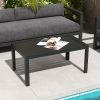 Outdoor Coffee Table Black Rectangular Patio Side Table with Steel Frame and Slat Tabletop for Garden, Balcony