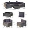 7-Piece Outdoor Wicker Patio Furniture Set with Gray Cushions