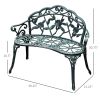 Garden Bench Chair Floral Rose Design, Antique Green Cast Aluminum Frame, Outdoor Loveseat for Patio, Park, Deck