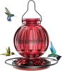 Glass Hummingbird Feeder for Outdoors Hanging, 26Oz Bird Nectar Feeder with Perch & 5 Flower Feeding Ports