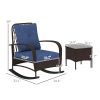 3 Pieces Wicker Patio Furniture Set, Outdoor PE Rattan Rocking Chairs with Coffee Table, Cushions for Porch, Brown