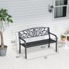 50" Outdoor Bench, Metal Garden Bench with Floral Pattern Backrest, Porch Bench with Slatted Seat for Park, Yard, Lawn, Black