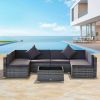 7-Piece Outdoor Wicker Patio Furniture Set with Gray Cushions