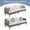 6-Pieces All Weather PE Wicker Sofa Set, Outdoor Rattan sofa With Double Cushions, Wood Legs Wood Table Top, Beige and Gray