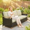 3 Seater Outdoor Couch Sofa, PE Wicker Patio Sofa, Wide Deep Seat, 4" Cushions, Wood-Effect Armrests Legs, Beige