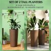 Outdoor flower pot, set of 2 plastic flower pots, space saving brown color