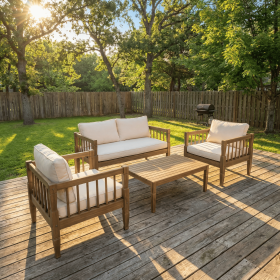 4-Piece Patio Furniture Set, Outdoor Furniture with coffee table, Patio Conversation Set Deep Seating with Thick Cushion for Backyard Porch Balcony (Color: as Pic)