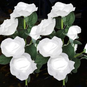Solar Rose Lights Outdoor, 2 Pack with 14 Rose Flowers Waterproof Color Changing LED Flower Lights, Solar Powered Garden Stakes for Yard, Patio (Color: White)