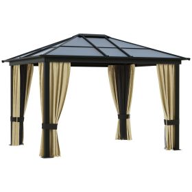 10' x 12' Hardtop Gazebo Canopy with Polycarbonate Roof, Aluminum Frame, Permanent Pavilion Outdoor Gazebo with Netting and Curtains for Patio, G (Color: as Pic)