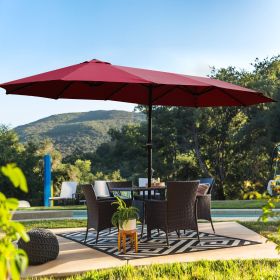 15x9ft Large Double-Sided Rectangular Outdoor Twin Patio Market Umbrella with light and base- red (Color: as Pic)