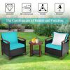 3 Pieces Patio Wicker Furniture Set with Washable Cushion and Acacia Wood Tabletop