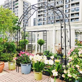 Metal Garden Arch W74.4'' X H98.4'' Garden Arbor Trellis Climbing Plants Support Rose Arch Outdoor Arch (Option: Black)